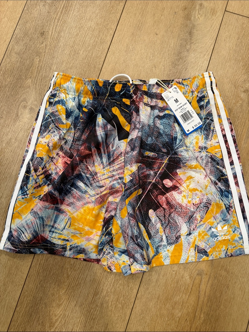 adidas Men's Multicolor Abstract Print Athletic Shorts - Yellow Accent